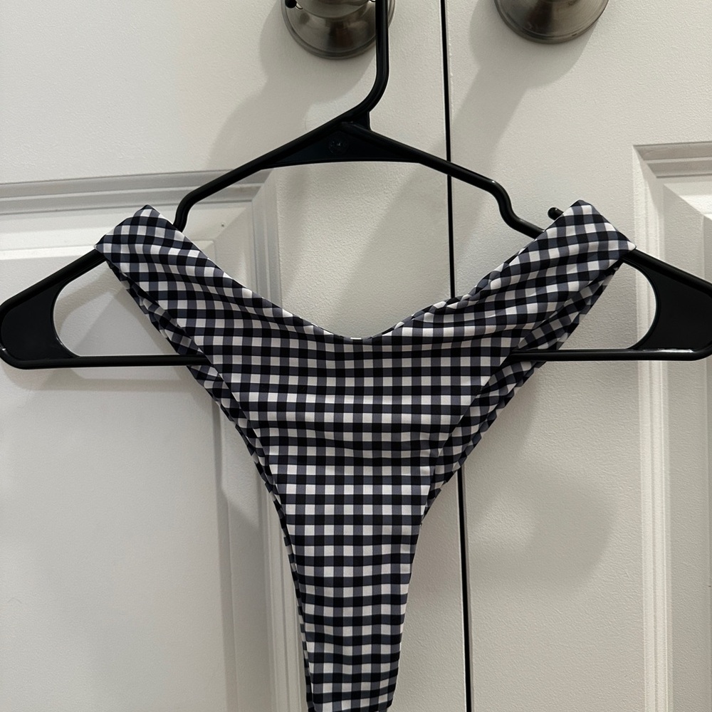 Gingham Patterned Black And White Bikini Set, Hig… - image 4